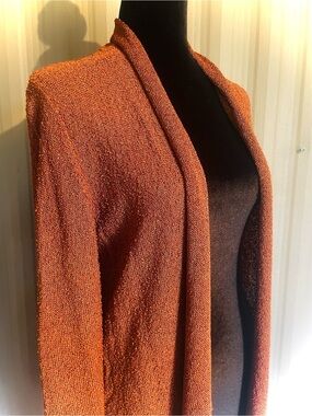 Chicos Cardigan Open Front Draped Long Sleeve Rust Orange Rayon textured sz S 0